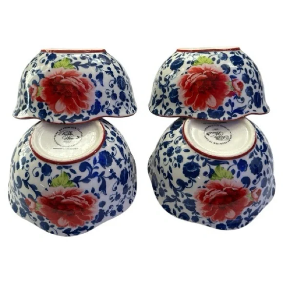 💐The Pioneer Woman Heritage Rose Cobalt Blue Soup Bowls Set of 4 - Picture 4 of 12